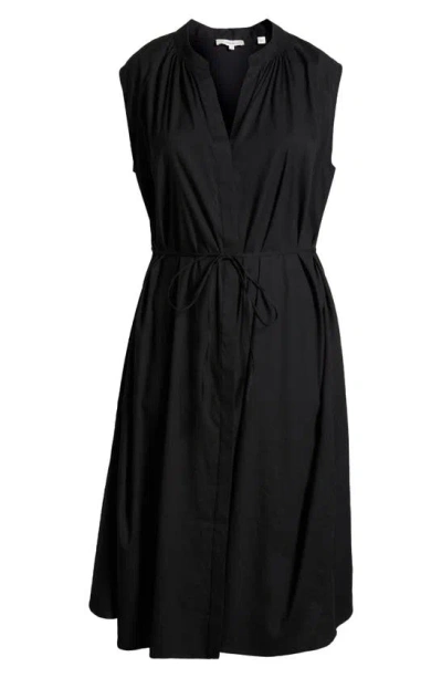 Vince Sleeveless Linen Blend Midi Dress In Black