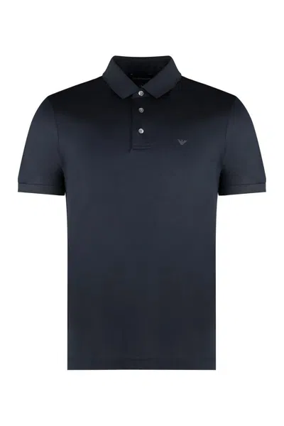 Shop Emporio Armani Cotton Blend Polo Shirt In Blue