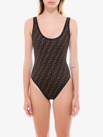 Shop Fendi Swimsuit In Brown
