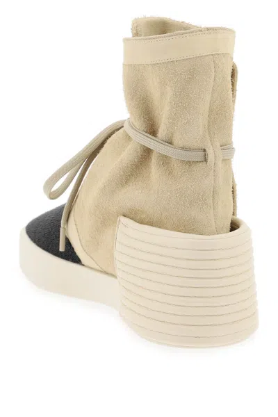 Shop Fear Of God High-top Suede And Beaded Leather Moc In Beige,black