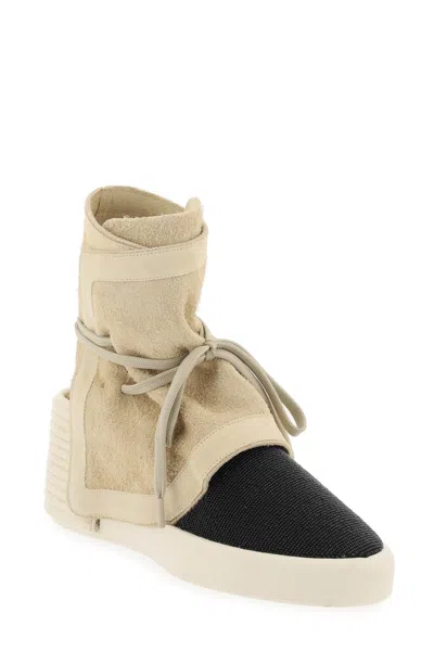 Shop Fear Of God High-top Suede And Beaded Leather Moc In Beige,black
