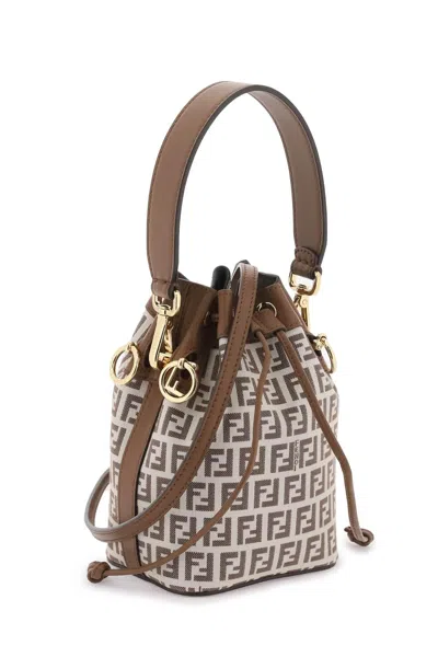 Shop Fendi Ff Fabric Jacquard Mon Tresor Mini Bag In Brown,neutro