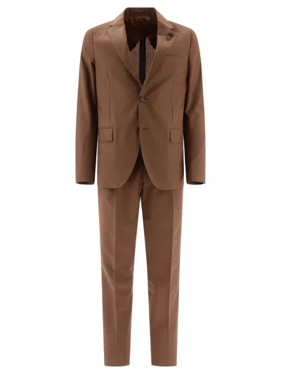Shop Lardini Wool Blend Single-breasted Suit In Brown