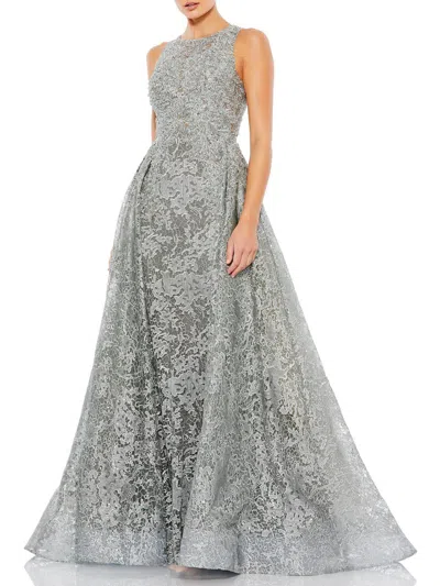 Shop Mac Duggal Womens Embellished Embroidered Evening Dress In Grey
