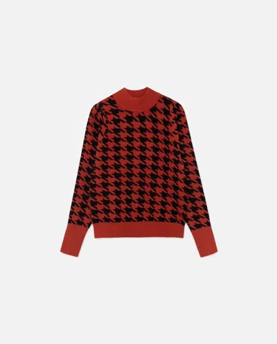 Wild Pony Knit Sweater In Red Houndstooth Print In Red