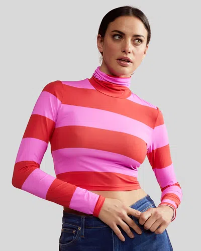 Shop Cynthia Rowley Cropped Striped Turtle Neck Top In Pink