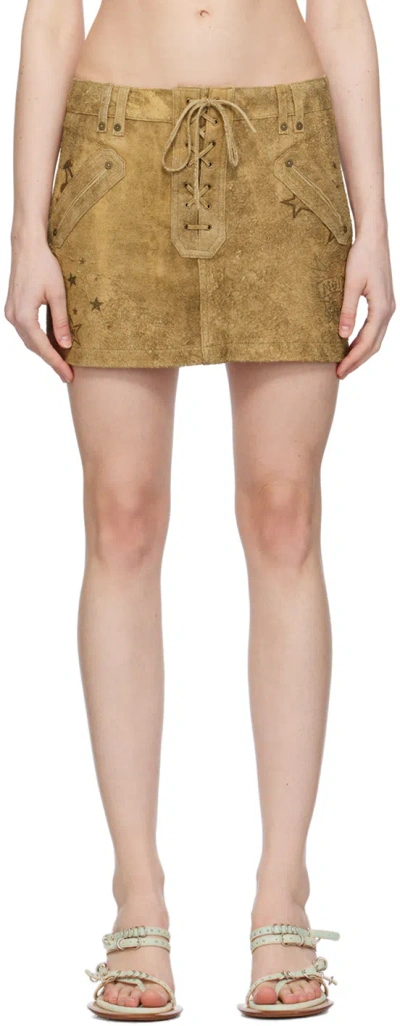 Shop Guess Usa Tan Printed Leather Miniskirt In F1nk Grayson Tan Mul