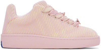 Shop Burberry Pink Check Knit Box Sneakers In Cameo Ip Check