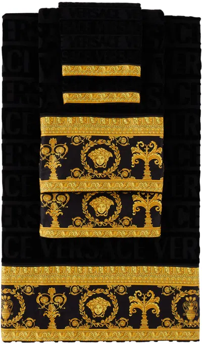 Shop Versace Black 'i Heart Baroque' Towel Set, 5 Pcs In Z4800