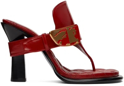 Shop Burberry Red Leather Bay Heeled Sandals In Scarlett
