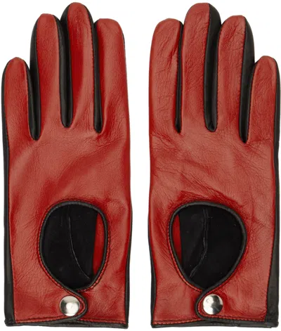 Shop Ernest W Baker Red & Black Contrast Leather Driving Gloves In Black&red