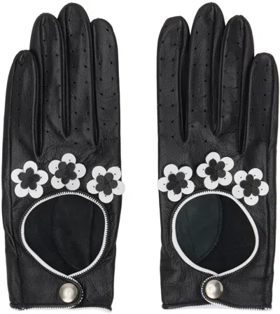 Shop Ernest W Baker Black & White Floral Leather Gloves In Black&white