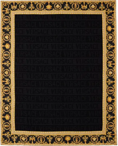Shop Versace Black 'i Heart Baroque' Double-face Blanket In Z4525
