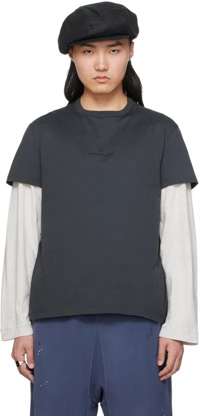 Shop Maison Margiela Gray Crewneck T-shirt In 860 Washed Black/ To