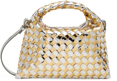 Shop Bottega Veneta Silver & Gold Mini Hop Bag In 8105 Silver Go/sil