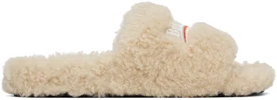 Shop Balenciaga Beige Furry Slides In 9796 Beige/white/red