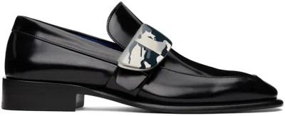 Shop Burberry Black Leather Shield Loafers