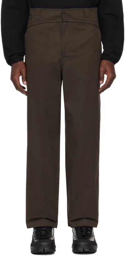 Shop Gr10k Brown Folded Belt Trousers In Soil Brown