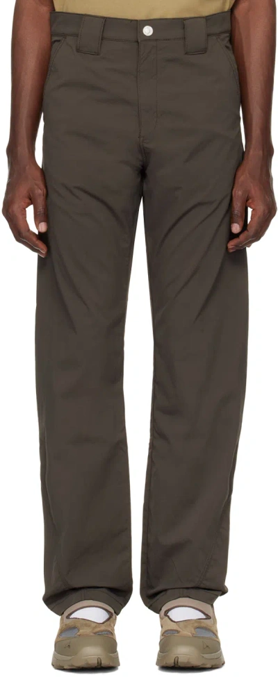 Shop Affxwrks Brown Curved Trousers In Shale Brown