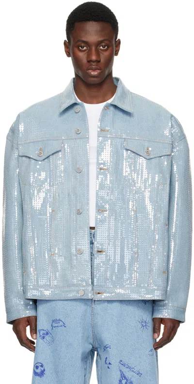 Shop Vetements Blue Sequinned Denim Jacket