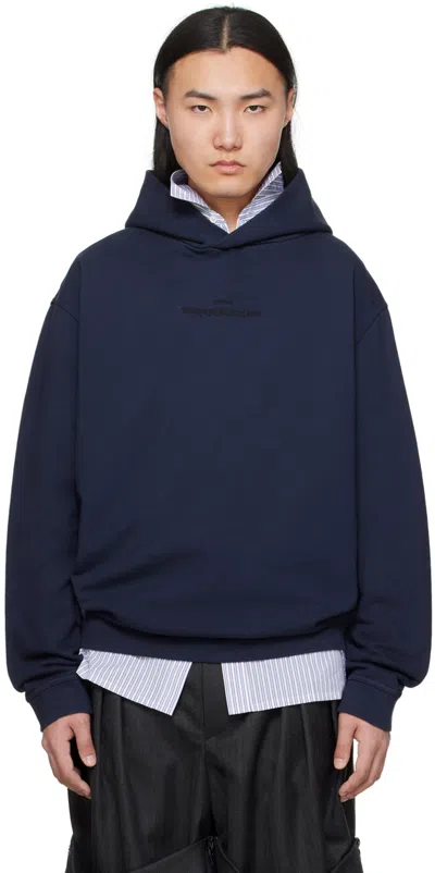 Shop Maison Margiela Navy Embroidered Hoodie In 505 Blue/ Tonal Embr