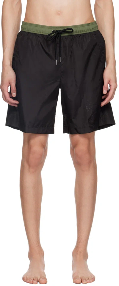 Shop Moncler Black 'slow Living And Good Vibes' Swim Shorts In Black 999