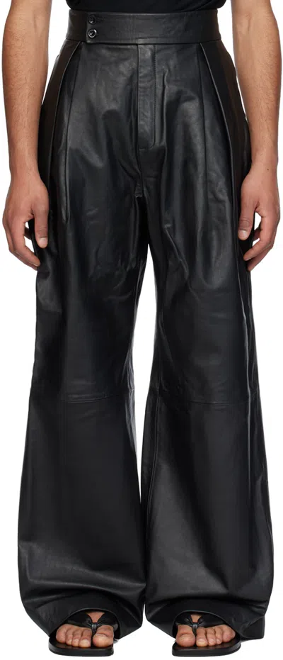 Shop Aaron Esh Black Pleated Leather Trousers In 25129936 Black