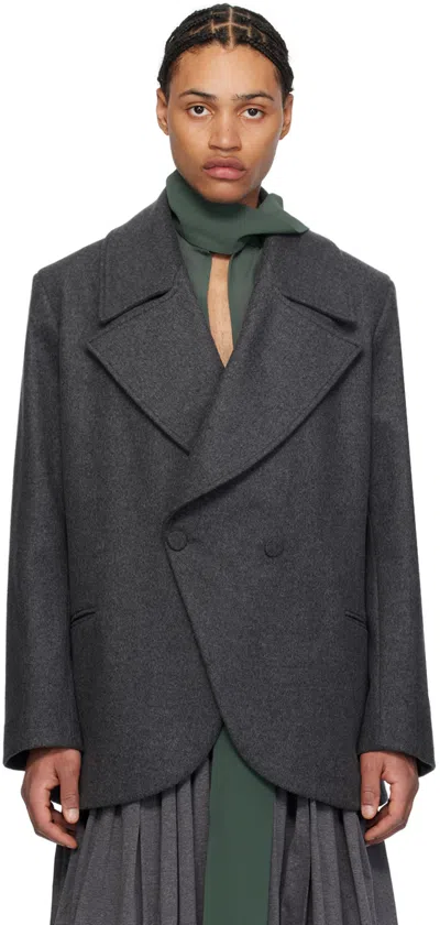 Shop Aaron Esh Gray Double-breasted Peacoat In Grey