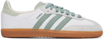Shop Adidas Originals White & Green Samba Og Sneakers In White/silver Green