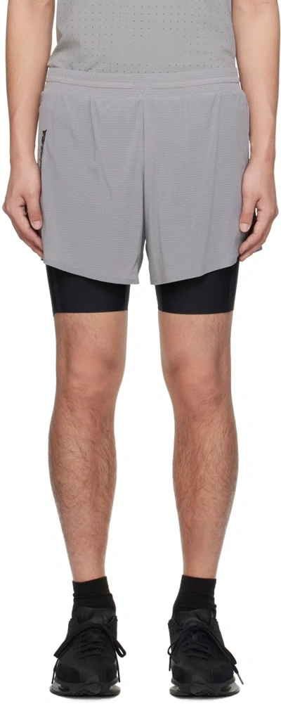 Shop Y-3 Gray M Run Tights Sweat Shorts In Ch Solid Grey/black