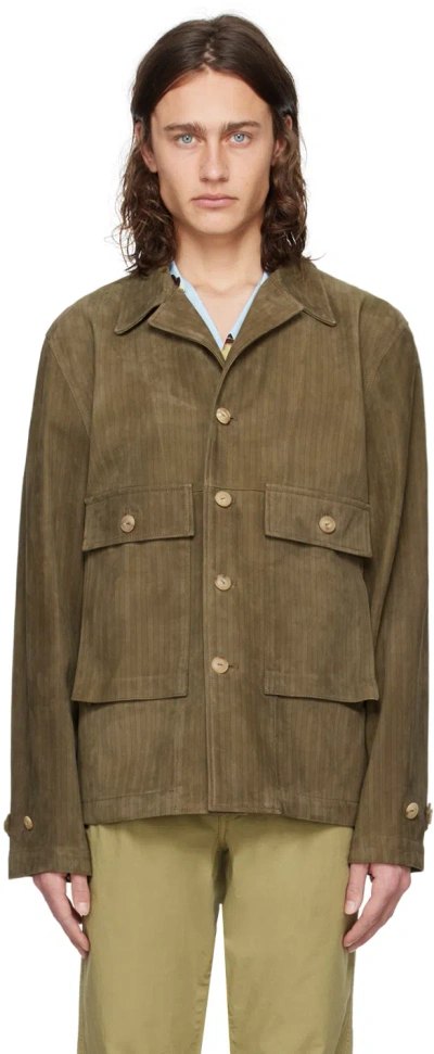 Shop Paul Smith Green Printed Leather Jacket In 62 Browns