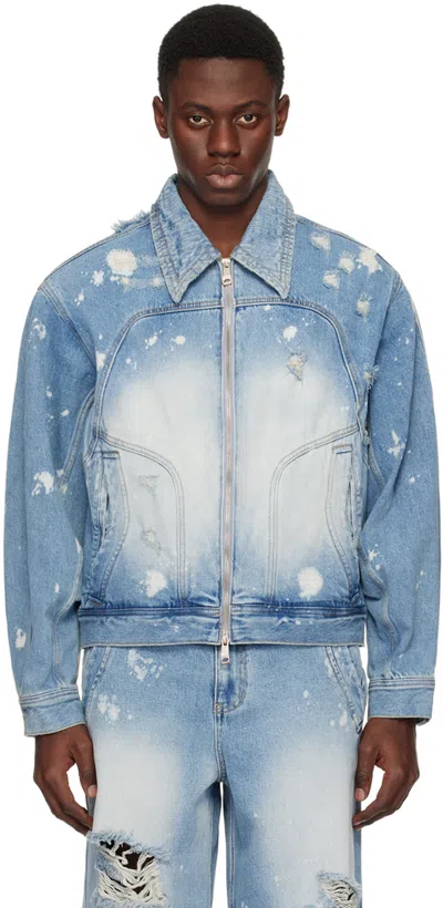 Shop Ader Error Blue Distressed Denim Jacket