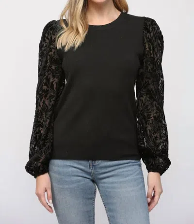 Shop Fate Velvet Sleeve Sweater In Black