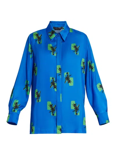 Shop Marina Rinaldi Women's Plus Auronzo Printed Satin Shirt In Cornflower