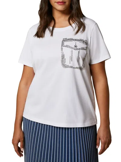 Shop Marina Rinaldi Women's Plus Caccia Rhinestone T-shirt In Optical White