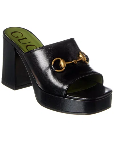 Shop Gucci Horsebit Leather Platform Sandal In Black