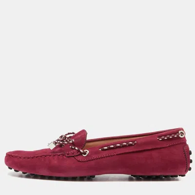 Pre-owned Tod's Maroon Suede Gommino Slip On Loafers Size 38.5 In Red