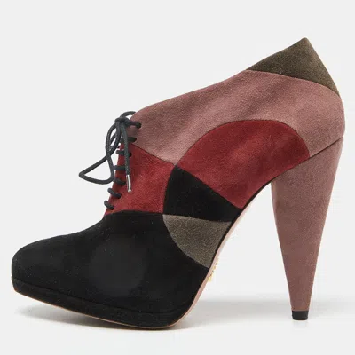 Pre-owned Prada Multicolor Suede Lace Up Platform Booties Size 36.5