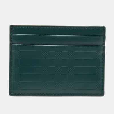 Pre-owned Burberry Dark Green Check Embossed Leather Sandon Card Holder