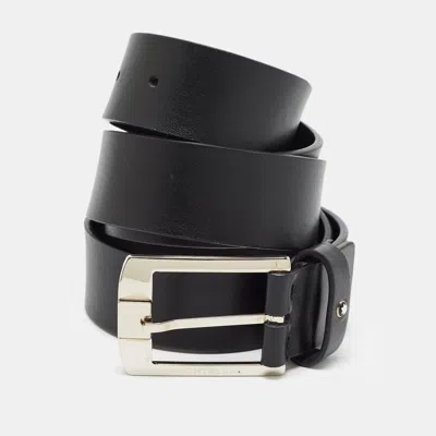 Pre-owned Montblanc Black Leather Cut To Size Buckle Belt