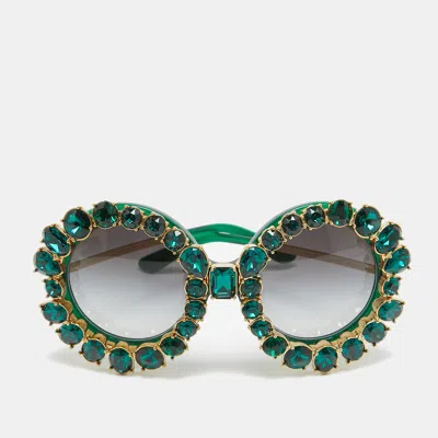 Pre-owned Dolce & Gabbana Green Gradient Limited Edition Dg4291 Crystals Round Sunglasses