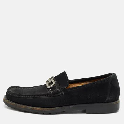 Pre-owned Ferragamo Black Suede Slip On Loafers Size 44.5