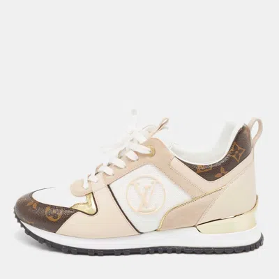 Pre-owned Louis Vuitton White/brown Mesh And Monogram Canvas Run Away Sneakers Size 40