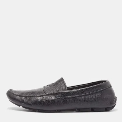 Pre-owned Prada Black Leather Slip On Loafers Size 42.5