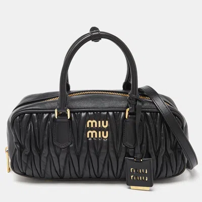 MIU MIU Pre-owned Black Matelassé Leather Top Zip Satchel