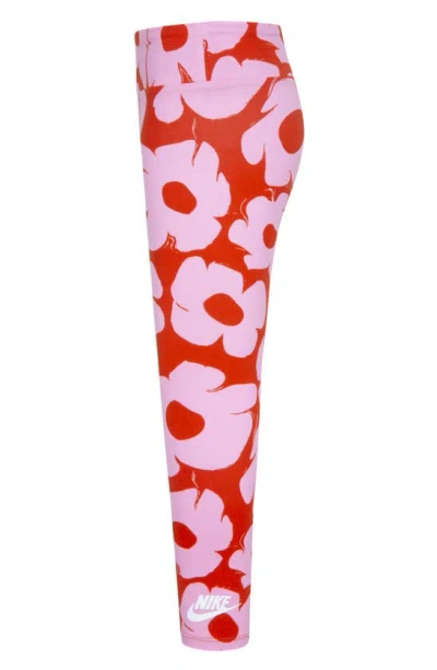 Shop Nike Kids' Floral Leggings In Picante Red