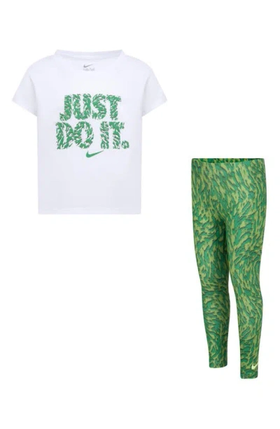 Shop Nike Kids' Just Do It Logo Graphic T-shirt & Leggings Set In Pear