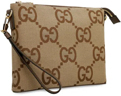 Shop Gucci Jumbo Gg Fabric Shoulder-bag In Beige