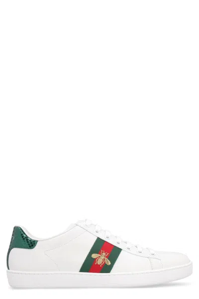 Shop Gucci Web And Embroidered Bee Leather Sneakers In White