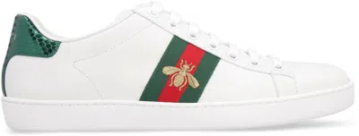 Shop Gucci Web And Embroidered Bee Leather Sneakers In White